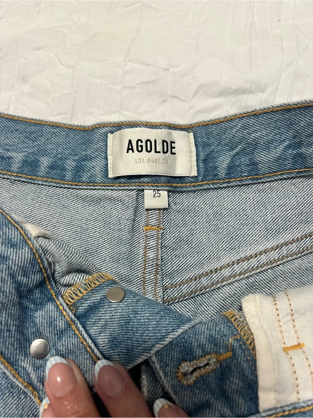 Agolde Parker long short Light Blue Frayed Hem Denim Shorts